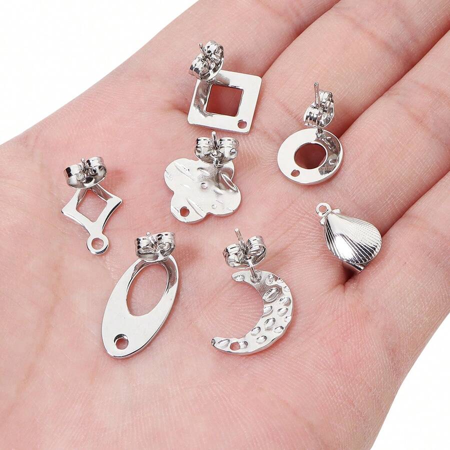 10pcs/Pack Stainless Steel Earring DIY Kit With Butterfly Earring Stopper, Multi-Design Earrings Accessories