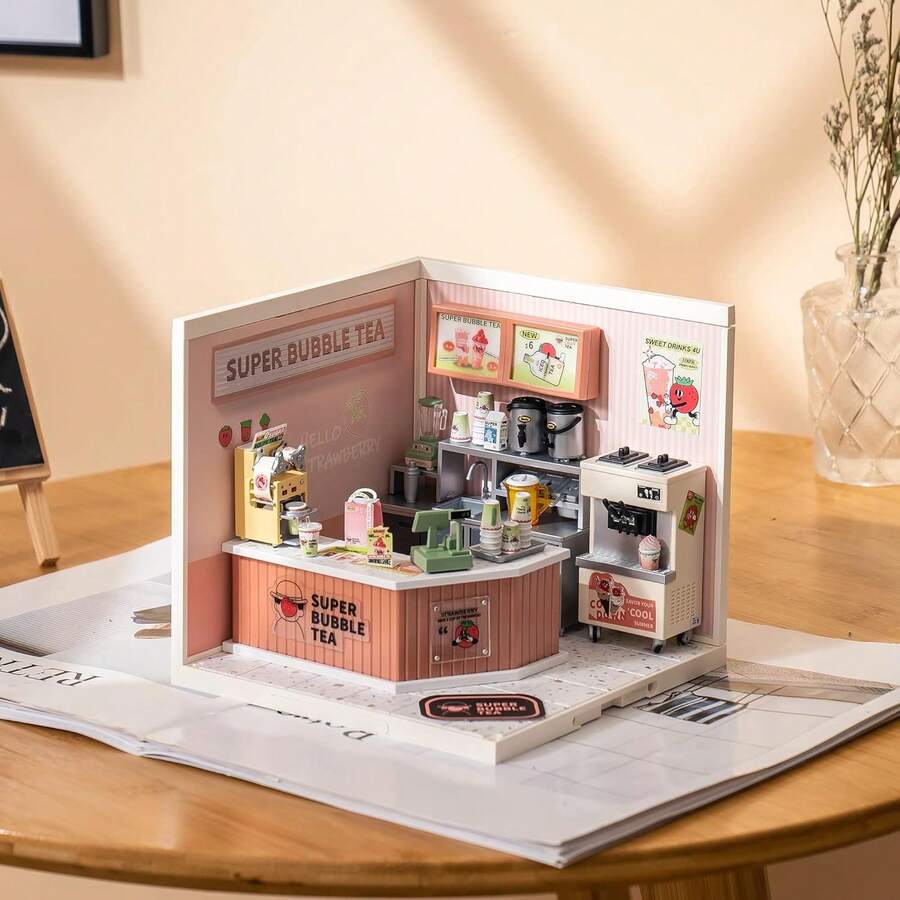 Robotime Rolife Miniature House With LED Lights - DIY Dollhouse Model Kit For Adults And Teens, Cute Mini House Kit, Creative Gift For Women