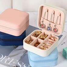 Portable Jewelry Box Anti-Oxidation Travel Zipper Storage Case, PU Leather Lining Suitable For Earrings, Rings, Necklaces Jewelry Storage