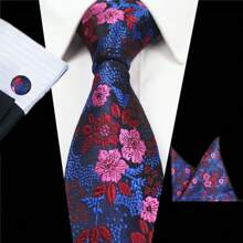 3 Piece Set: 8cm Floral & Patterned Necktie, Handkerchief, And Cufflinks Men's Necktie Set, High Quality Classic Business & Casual Tie Set, Men's Wedding Accessories, Family, Christmas, Party Gift