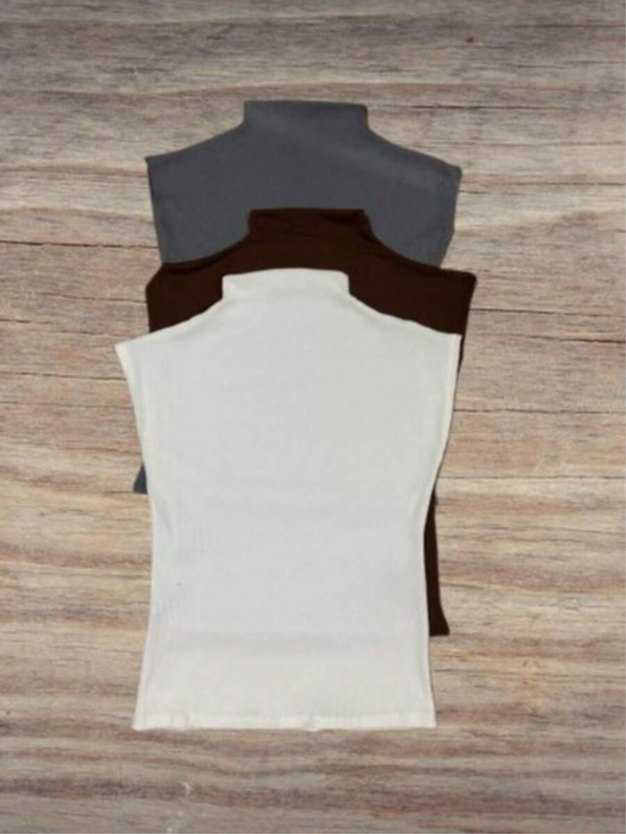 Kit Of 3 Women's High Neck Blouses In Ribbed Rib - Basic, Comfortable And Stylish - White - View 1