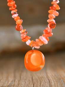 Vintage Natural Stone Pendant Necklace, Asymmetrical Boho Amethyst Crystal Choker Necklace, Suitable For Music Festivals Wear - Multicolor - View 14