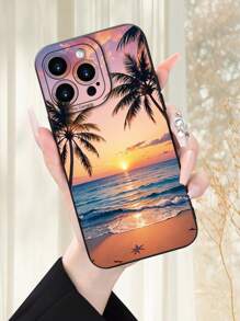 Summer Phone Case Iphone1pc Beautiful Sunset Beach Printed 2D Pattern Creative High-End Casual Vacation Sunset Beach Aesthetics Style Suitable For Sending To Elders, Friends, Family, Couples, Yourself Birthday Gifts, Holiday Gifts, Black Frosted Soft Case With Full Protection Against Dust And Water, Compatible With IPhone16/15/14/13/12/11/Pro/ProMax/X/XR/XS/XSMAX/7/8/PLUS And Models