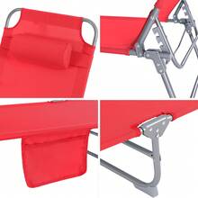 SoBuy OGS35-B Garden Lounger With Side Pocket And Pillow, Airy Folding Sun Lounger For Gardens, Courtyards, Beaches, 110 Kg Load, Blue, W X H X D Approx. 191 X 19 X 56 Cm - Red - View 7