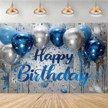 Sparkling Blue And Silver Birthday Background - Elastic Party Decorations, Made Of Polyester, Available In Various Sizes