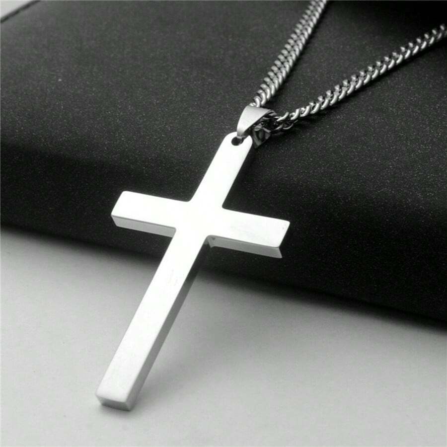 1pc Men's Fashionable Stainless Steel Cross Pendant Necklace - Perfect Gift For Boyfriend Fathers Day Gift School Jewelry Men Y2k Accessories Goth Men Chains Jeans Accessories Gothic Jewellery Back To School Street Halloween Accessories Punk