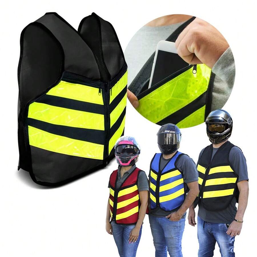 Motorcycle Taxi Courier Vest Motorcycle Reflective Zipper Pocket High Visibility Reflective Strips - Black - View 1