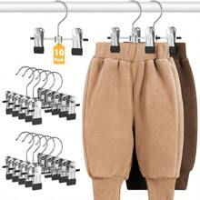 Juego de 10 piezas de perchas multiusos de acero inoxidable con sujetadores ajustables - Rejilla metálica texturizada antideslizante para secar pantalones y zapatos con gancho portátil, percha de acero inoxidable versátil adecuada para vaqueros, faldas, etc. - Superficie con recubrimiento en polvo, apta para habitaciones de niños, habitaciones de bebés, almacenamiento y baño