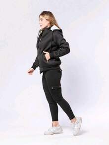 WOMEN'S WATERPROOF SWEATSHIRT, SUPER STYLISH, PLUSH, WITH REMOVABLE NEOPREME HOOD - 黑色 - 查看 2