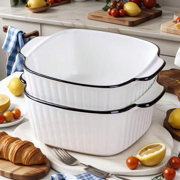 1 Confezione di piatti da forno in ceramica da 13 once, teglie quadrate con bordi neri, piccoli piatti da forno adatti per friggitrici ad aria, stoviglie da forno in ceramica con manici, sicuri per forno, microonde e lavastoviglie. Essenziali per la cucina. Ciotole per dessert. Ciotole per la frutta. Realizzati in ceramica di alta qualità, resistenti al calore e sicuri per l'uso in forno