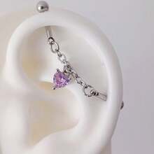 1PC Floating Industrial Piercing Barbell With Chain CZ Dangle Stainless Steel Ear Piercing Helix Piercing Body Jewelry - Heart - View 14