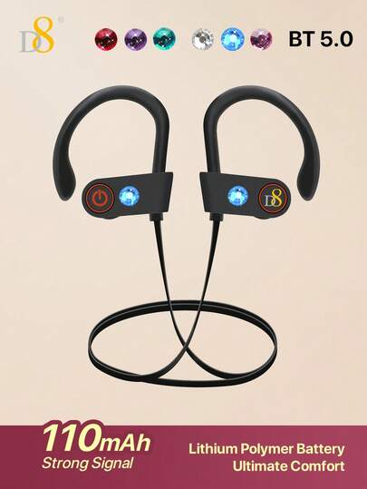 D8 Sports Headphones, Wireless Earbuds With 10 Hours Playtime BT5.3 Wireless Headphones HD Deep Bass Stereo Sound Earphones For Gym Running Workout