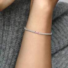 1pc Sparkling Pink Zirconia Bow Bracelet, 16-20cm Suitable For Women Everyday Wear, Fine Jewelry, Gift For Valentine's Day, Mother's Day, Birthday - Butterfly - View 3