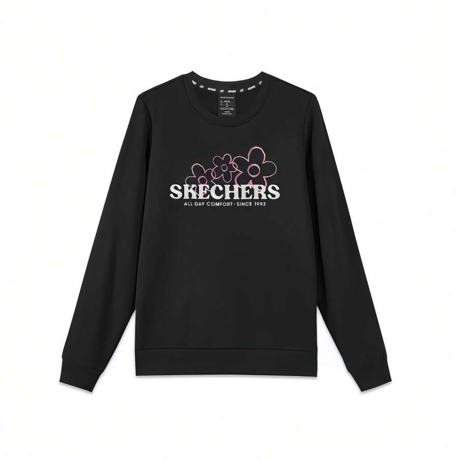 Skechers Felpa girocollo stampata, in maglia confortevole con fodera termica, abbigliamento atletico casual