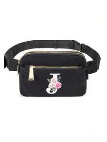 Printed With Initial A-Z Solid Color Chest Bag,Sports And Fitness Bag, Women's Bag Shoulder Bag, Fanny Bag,Coin Bag Small Bag Bag Outdoor Chest Bag Mobile Phone Storage, Multifunctional Yoga Pocket Waist Bag, Waterproof Sports Adjustable Shoulder Bag, Suitable For Exercise, Running, Traveling, Hiking, And The First Day Of School Preppy Bum Bag, Keeping You Fashionable And Orderly,Mother's Day Gift - Black - View 19