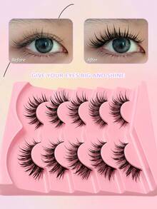 Asiteo 5 Pairs Grafting Effect Of Wet False Eyelashes Comics Eyelashes Are Spiky, Thin Stems And Thick Curls,Manga Lashes Anime False Eyelashes Wet Look Choppy Lashes Faux Mink Lashes Fashion Thick Extension - 尖尾漫畫款 - 查看 3