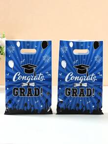 10/25/50 piezas Bolsas de regalo de tela de temporada de graduación 2025, bolsas de regalo con estampado de gorra de graduación azul y negro para felicitaciones a los graduados, bolsas de envoltura decorativas para la fiesta de graduación, suministros de envoltura para la ceremonia de graduación, suministros de envoltura para la cocina, decoraciones de temporada de graduación de la clase de 2025, regalos de graduación, regalos de fiesta - Temporada de graduación azul y negro - Ver 5