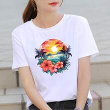 1 pieza/4 piezas Calcomanía de transferencia térmica con estampado de árbol de palma, playa, flor y puesta de sol para mochila, camiseta, chaqueta, cortina, decoración de mantel. Alta elasticidad, lavable y resistente a la decoloración.