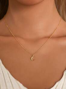 1pc S925 Silver Gold-Plated Wrinkle Moon Pendant Necklace For Women, Fashionable Minimalist Wavy Moon Pendant Choker, Great Gift For Girlfriend
