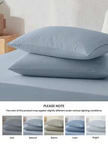 2 piezas Funda de almohada de unicolor ultra suave, ligera y esponjosa, con cierre de sobre, gris-azul, certificada Oeko-Tex - Neblina azul - Ver 8