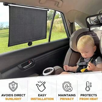 1pc Black Automatic Retractable Car Sun Shade, Heat Blocking Front Windshield/Side Window Sunshade Curtain
