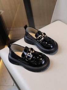 1 Pair Girls Thick Sole Spring Fashion Versatile Shiny Patent Leather Loafers