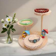 3-Tier Natural Wood Tabletop Makeup, Bracelet, Jewelry Stand Display Shelf, Cosmetic Storage Rack, Multipurpose Mystery Box, Collectible Display - Multicolor - View 3