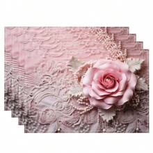 1pc/4pcs/6pcs Beautiful Flower Pattern Linen Table Placemats, Suitable For Dining Table, Seasons All Year Round, Modern Washable Placemats For Room Decor, Table Runners, Coasters, Kitchen Dining Table Mats, Party Decorations, Home Decor, Perfect Gift