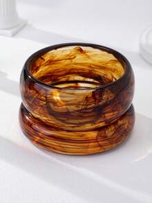 2件套玳瑁树脂手镯套装，简约设计叠戴手镯套装，时尚日常佩戴女士饰品 - 棕色 - 查看 2