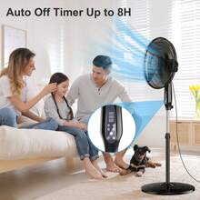 Qunler 16'' Pedestal Oscillating Fan With Remote Control, Stand Up Fan Adjustable Height, 3-Speed, Electric Cooling Fans For Bedroom Home Office Use - Black2 - View 3