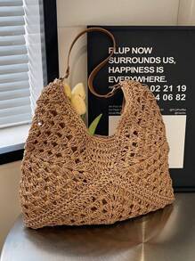 Large Capacity,Portable Women's Woven Straw Shoulder Bag Medium Size Handbag With Handle For Beach Vacation For Teen Girls Women College Students Perfect For School,College,Outdoors,Travel,Outings,Shopping,Holiday,Summer Essentials,Perfect For Vacation & Holiday,School Bag,Portable,Large Capacity,For Teen Girls Women College Students,Perfect For Office,College,Middle School,High School,Work,Business,Commute, Wicker Bag