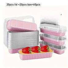 40pcs (20pcs Boxes + 20pcs Lids) Mini Rectangular Aluminum Foil Baking Pans With Lids, For Baking Cups, Cake Molds And Mini Cupcakes. These Rectangular Cake Molds Are Perfect For Gifts And Daily Baking