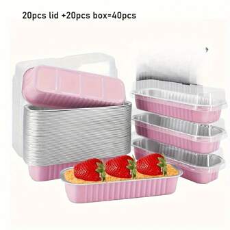 40pcs (20pcs Boxes + 20pcs Lids) Mini Rectangular Aluminum Foil Baking Pans With Lids, For Baking Cups, Cake Molds And Mini Cupcakes. These Rectangular Cake Molds Are Perfect For Gifts And Daily Baking
