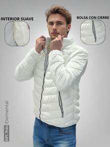 HPC POLO Chamarra Abrigo Blanca para Hombre HPC Polo – Estilo Puffer , Manga Larga, Básica, Casual, Bonita, Ligera y Cómoda, Ideal para Clima Fresco, Look Urbano o Uso Diario