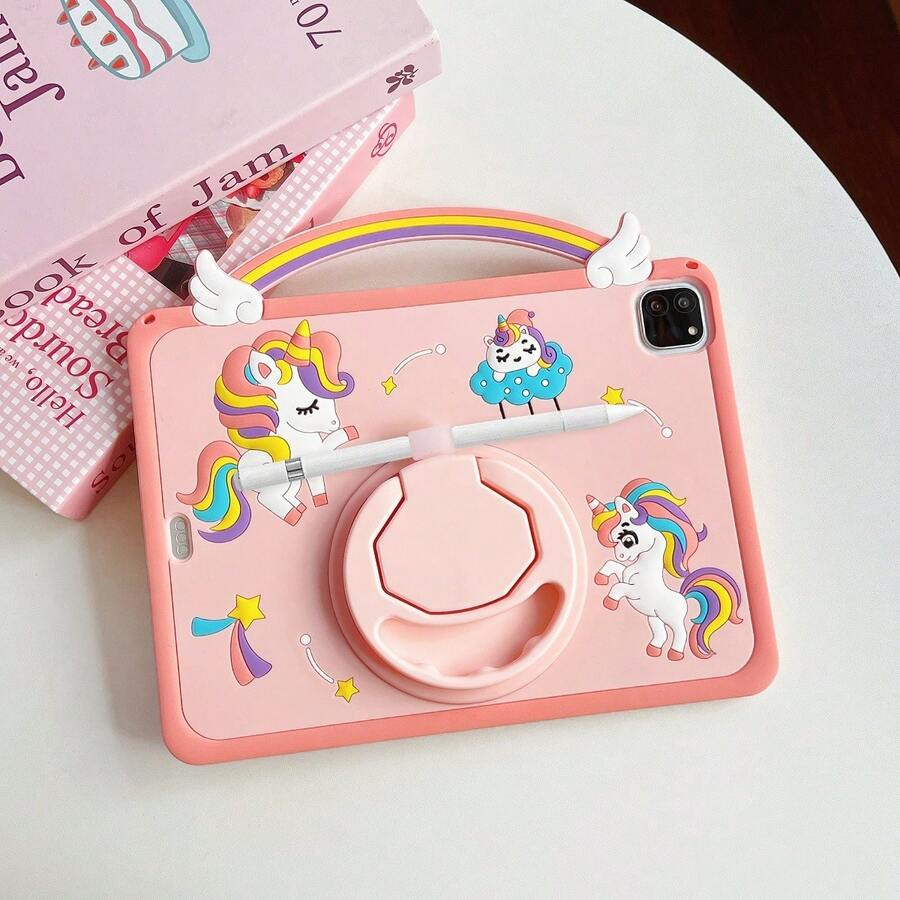 1 pièce Étui Licorne mignon rotatif à 360°, convient pour les étuis iPad, les housses de tablette iPad 7/8/9, les étuis en silicone pour iPad Air 5/4/3 2022 nouvelle génération 10.2, l'iPad Pro 11 2025 et le nouvel iPad Air
