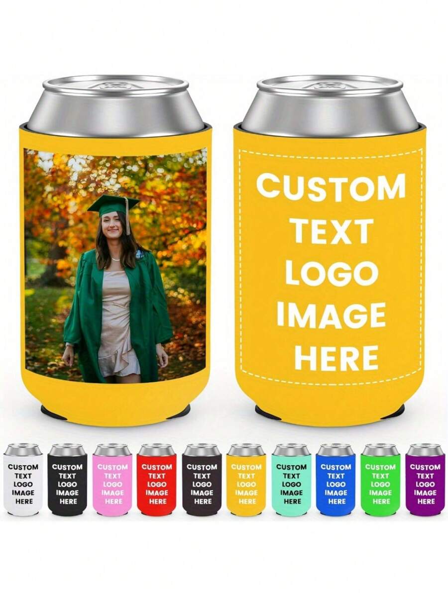 1/3/5/10/12/24 PCS Customized Can Cooler Sleeves, Personalized Foldable Insulated Beverage Bottle Holder With Logo Image Text For Wedding Graduation Birthday Party