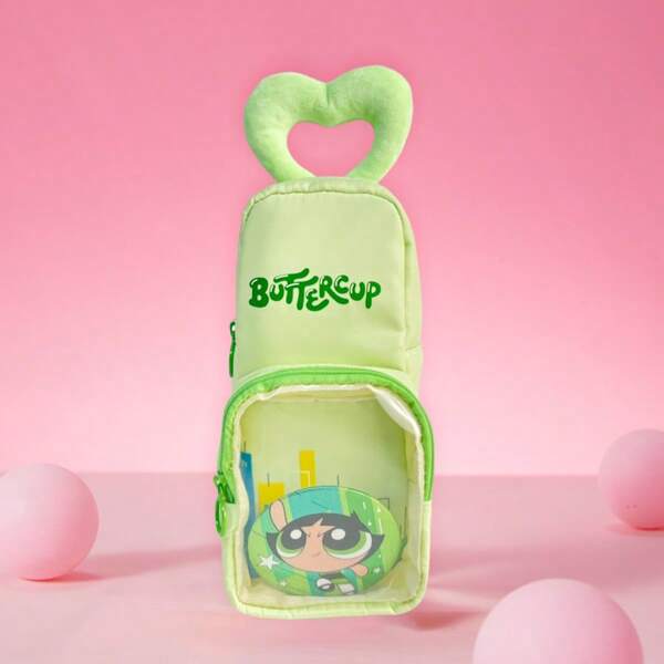 Miniso The Powerpuff Girls Series Buttercup Pouch Backpack, Cute Cartoon, Comfortable And Portable, Multifunctional Storage (1 PC),Back To School,School Supplies,Pencil Case,Pencil Pouch,School Bag