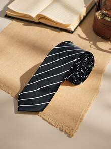 1pc Men's Striped Formal/Casual Necktie - Black - View 2
