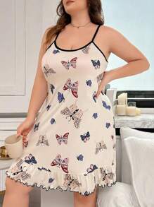 1 Peça Vestido de Alça Elegante com Estampa de Borboleta Tricotado, Camisola de Verão