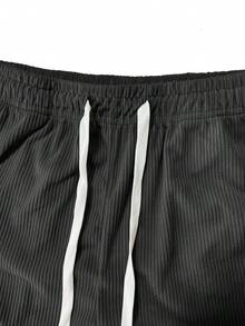 男士休闲灯芯绒抽绳腰短裤，适合夏季户外、沙滩、度假穿着 - 黑色 - 查看 5