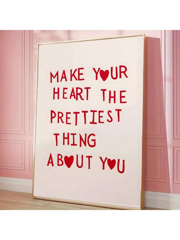 1 Piece Valentine's Day Pink Heart Pattern Wall Art, Wall Arts, Posters, Quotes , Home Decor - Ideal For Bedroom, Living Room, Kitchen Or Hallway - Canvas (Framed)