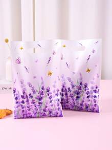 10/20/50 unidades Bolsas de regalo de plástico de color púrpura lavanda - Elegantes y duraderas, con diseño floral y mariposa para obsequios de boda, fiesta de cumpleaños, regalos navideños, accesorios para fiestas de jardín de primavera (Tema con aroma a lavanda)