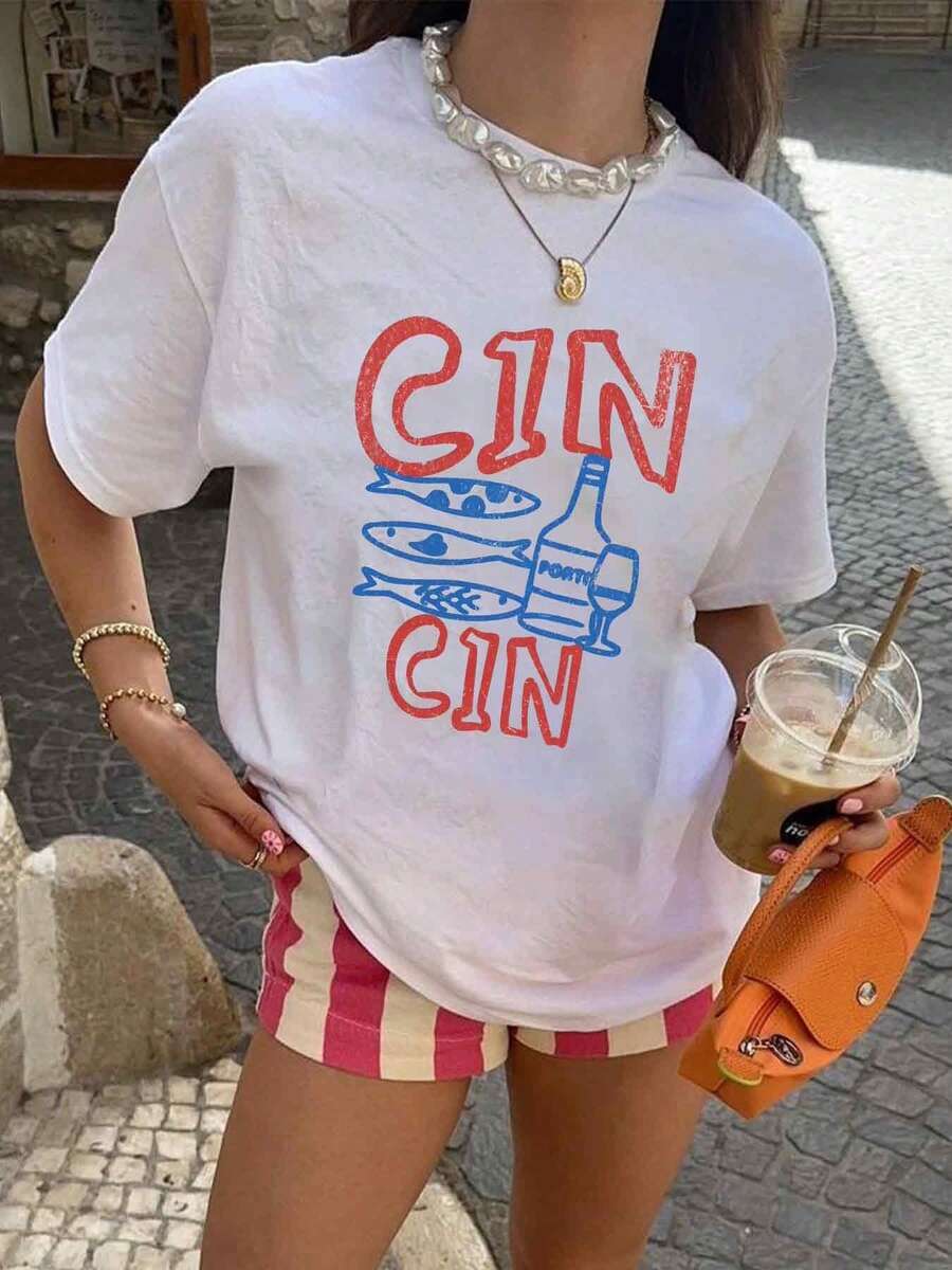 Women's Summer Tops T-Shirts, Cute Fish Prints, Women's Summer Clothing, Summer, Summer Clothes, Cute Summer Tops - White - View 1