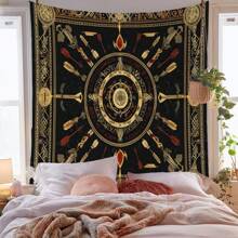 1 pezzo Arazzo in terylene medievale nordico con rune nere e dorate per soggiorno, camera da letto, dormitorio, appeso al muro, decorazione per la casa, grande motivo misterioso vichingo con simboli antichi, arte bohémienne da parete, 90x70 pollici in cotone e lino