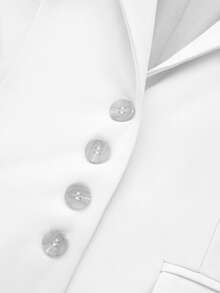 Blazer ajustado con mangas cortas para mujer, con botones y bolsillos, que realza la cintura, para el trabajo, la oficina y el transporte, para primavera/verano - Blanco - Ver 3