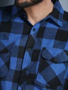 MEN'S CHECKED FLANNEL LONG SLEEVE SHIRTS TAKE ADVANTAGE - Màu xanh lam - Xem 5