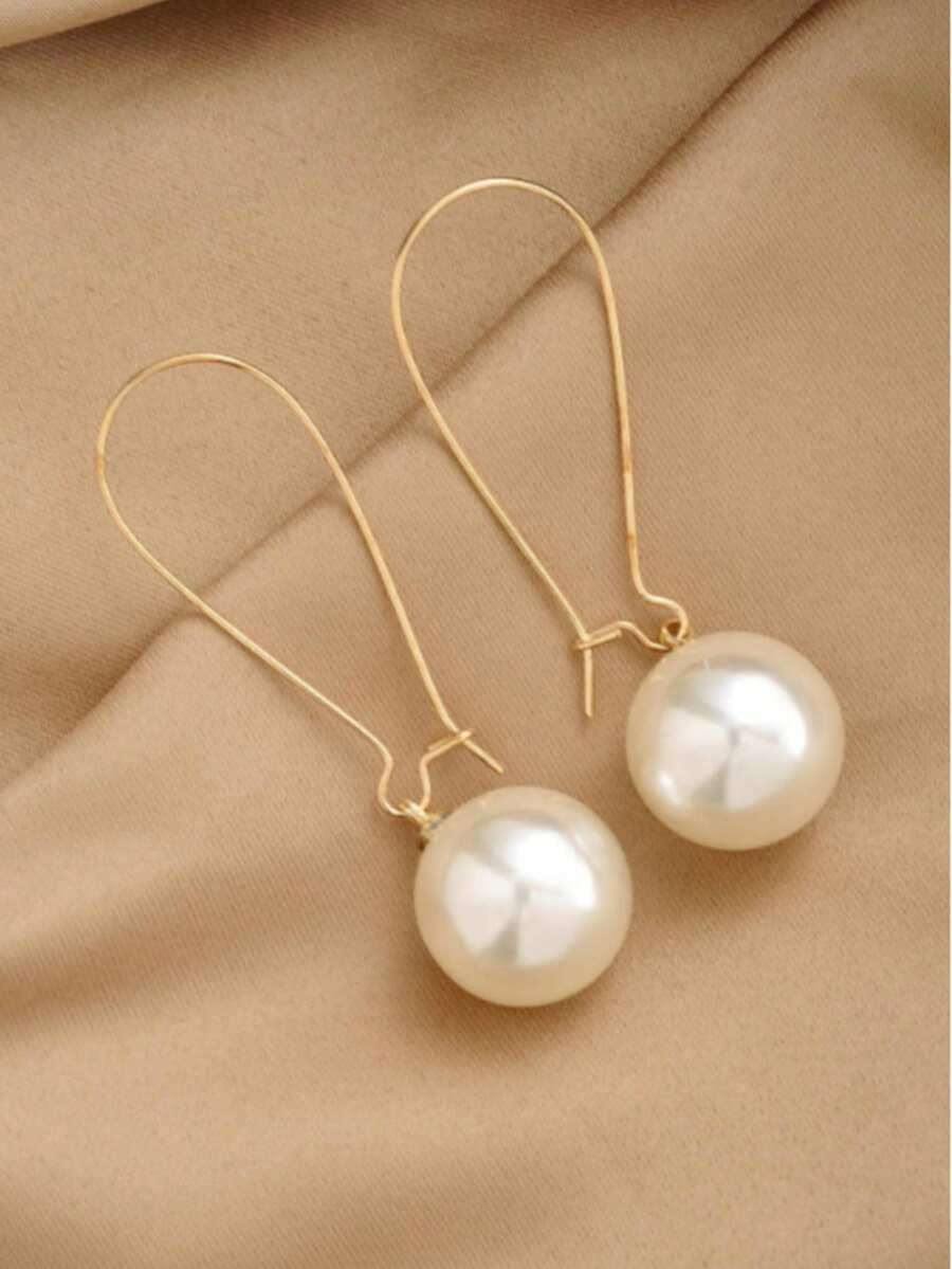 1 Pair Minimalist Elegant Pearl Pendant Earrings, Versatile Everyday Jewelry, New Style 2025 - Yellow Gold - View 1