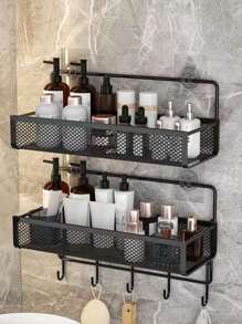 1pc, Bathroom Bathroom Wall Shelf Without Punching Shampoo Bath Toothpaste Hanging Iron Storage Shelf Corner Tripod Back To School