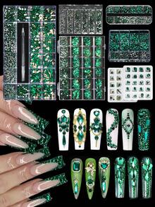1 Box Mixed Shiny Green Diamond Crystal Rhinestone 3D Nail Art Decorations Fashion Nail Charm Jewelry Manicure Design Ornament Accessories - 綠色 - 查看 1