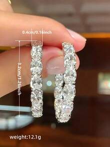 1 对漂亮方晶锆石环形耳环，适合女士结婚周年纪念订婚派对珠宝情人节礼物 - 1# - 查看 4